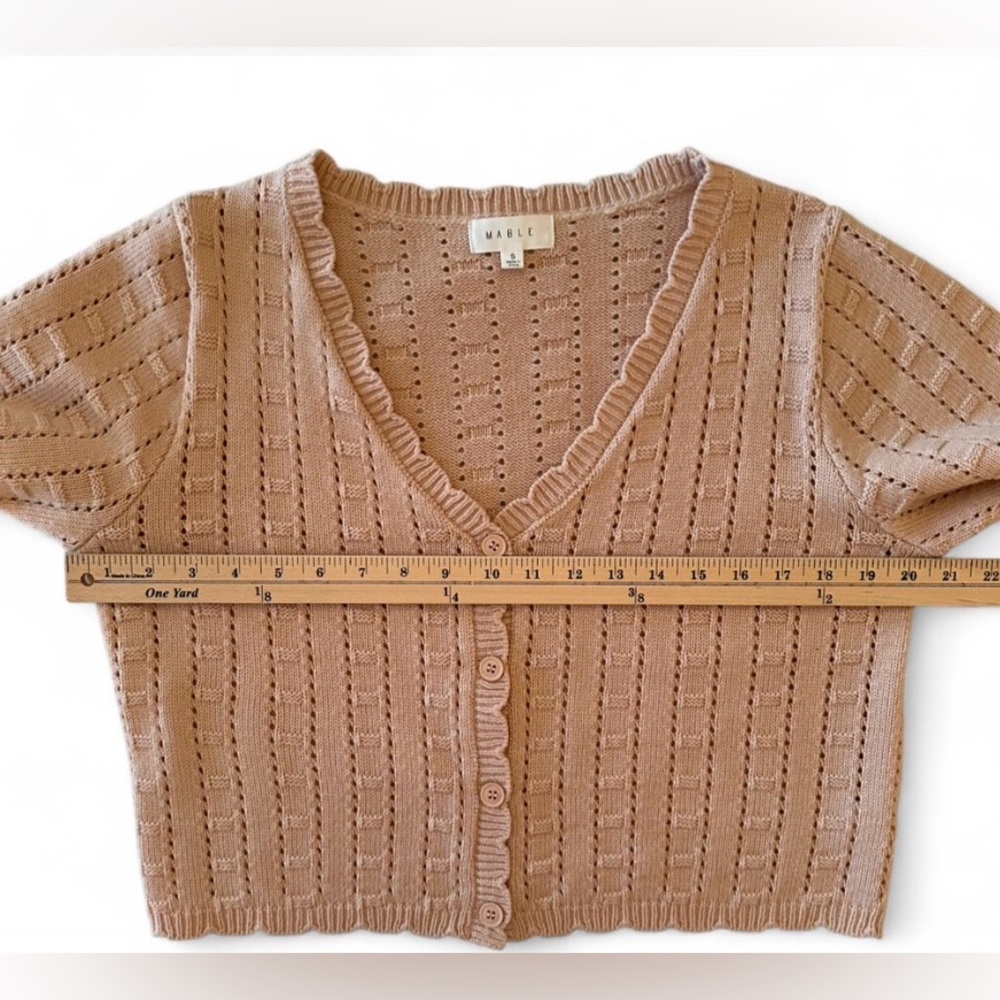 Anthropologie Mable Dusty Pink Pointelle Knit Button Front Cropped Cardigan Top - Picture 6 of 7